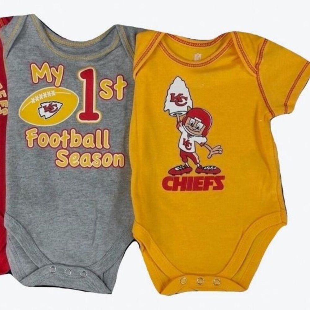 Baby boys Kansas City Chiefs 3 Pc Infant Bodsuit Creeper Onsie Romper Set Nwt